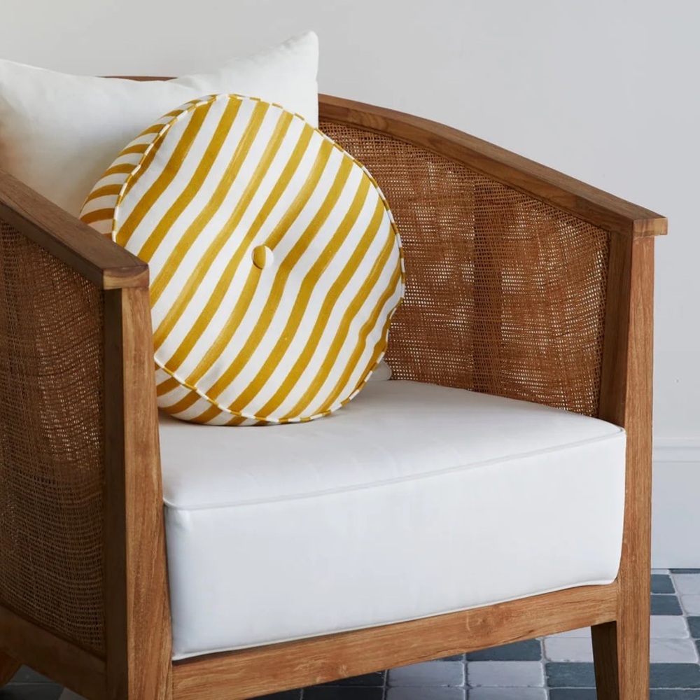 Lucy Montgomery Round Cushion in Ochre Stripe
